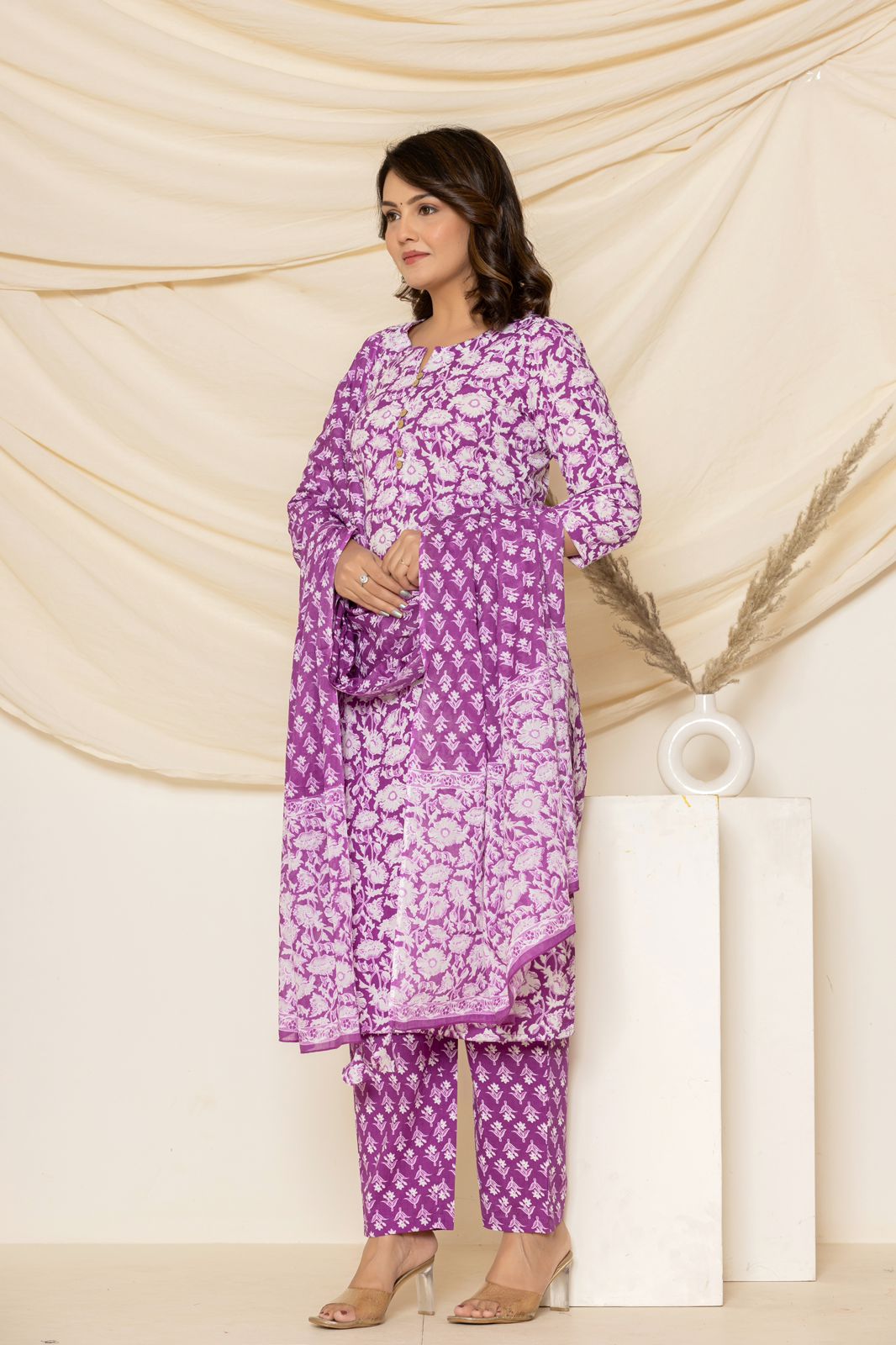 hand block printed kurta set with dupatta