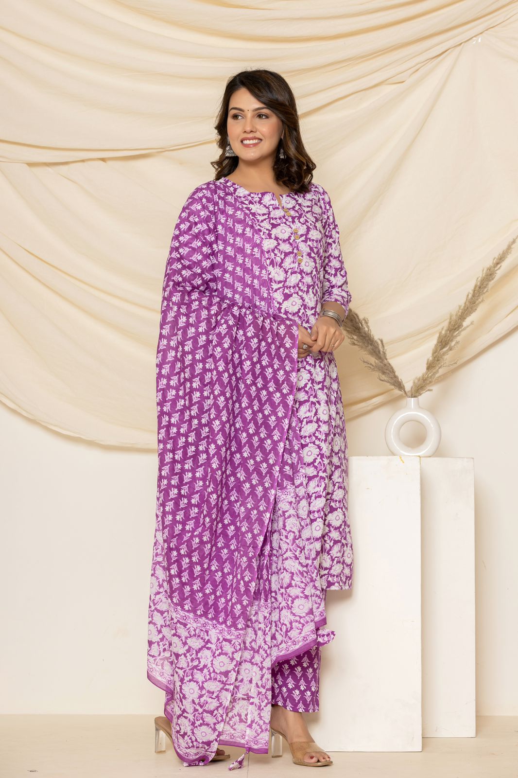 hand block printed kurta set with dupatta