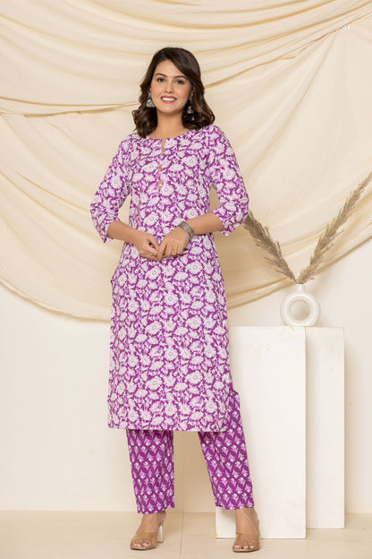 hand block printed kurta set with dupatta