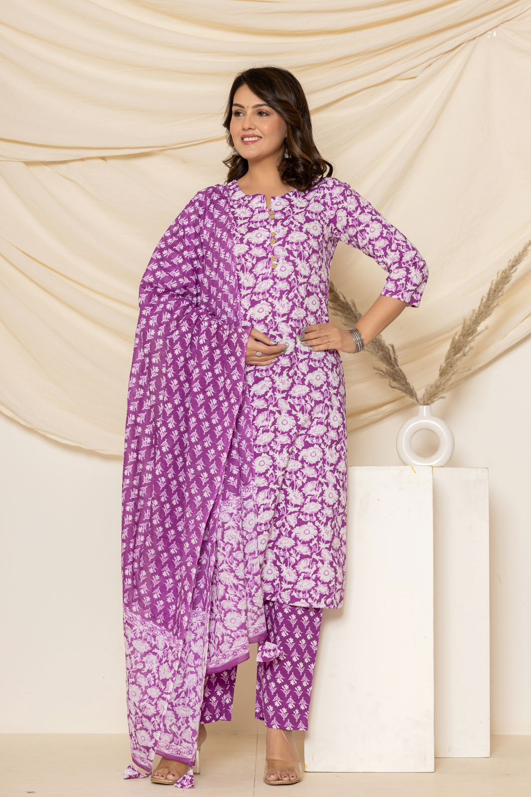 hand block printed kurta set with dupatta