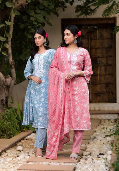 Pink Whisper Embroidery Cotton Dupatta Suit