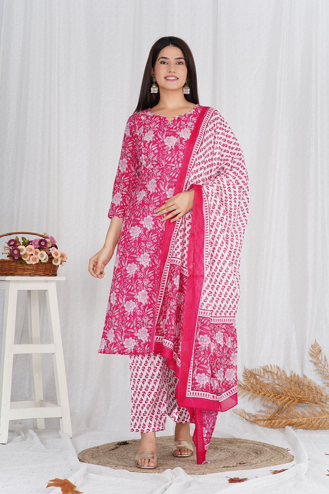 hand block printed kurta set with dupatta