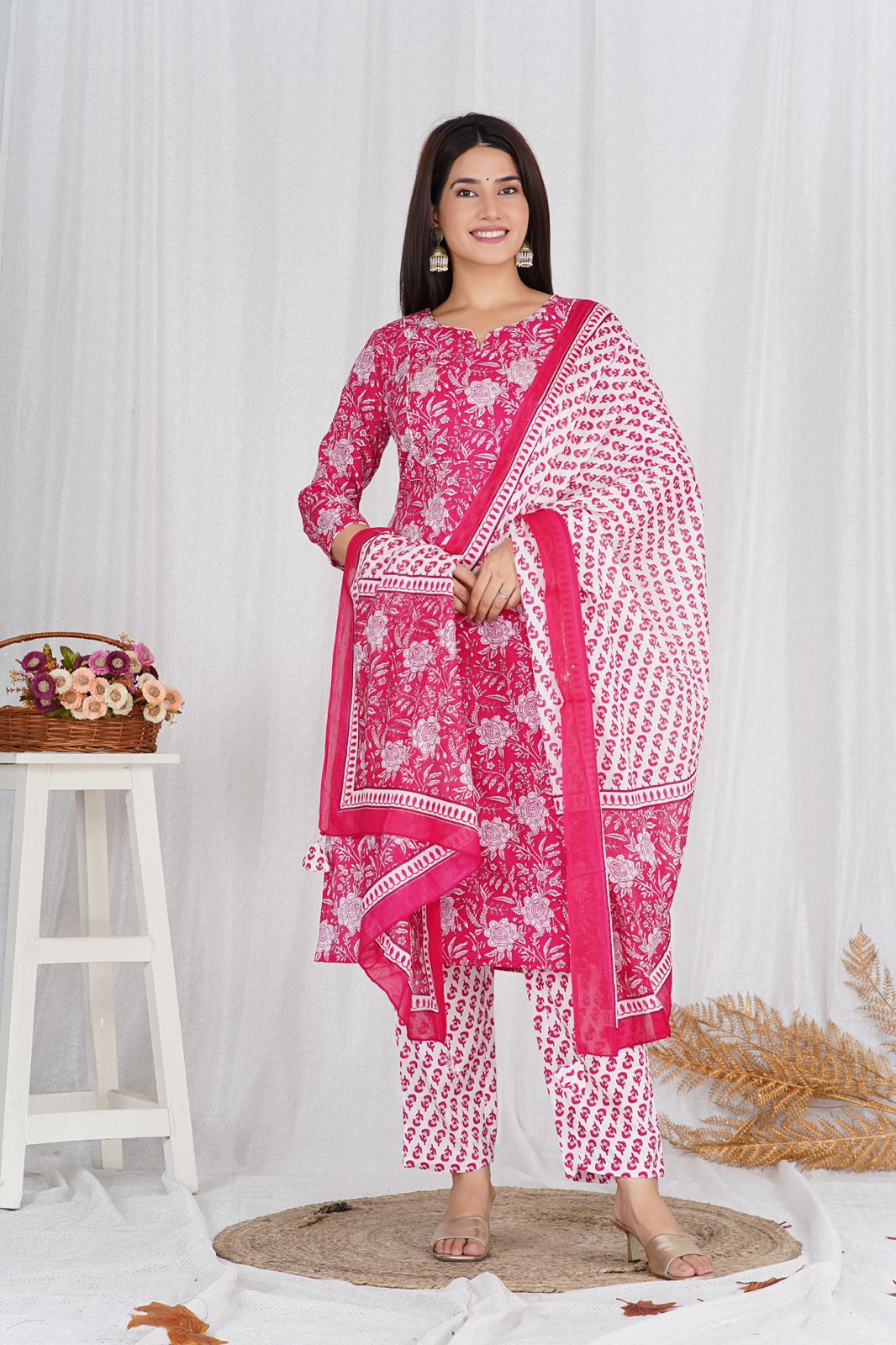 hand block printed kurta set with dupatta