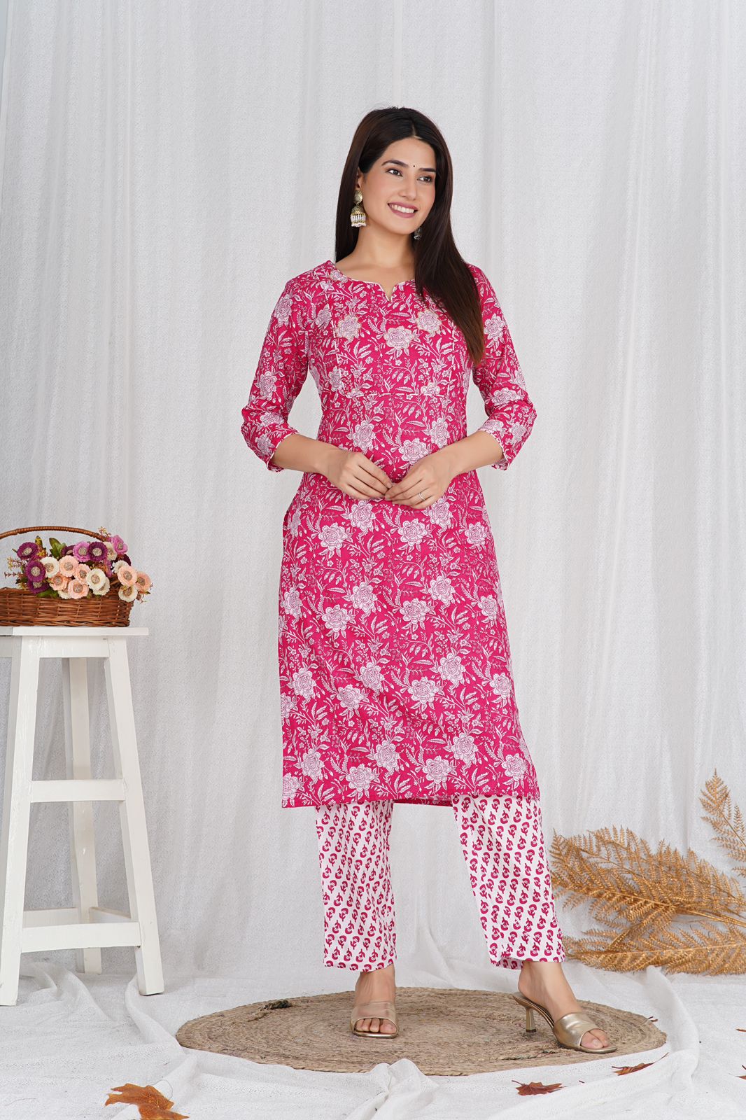 hand block printed kurta set with dupatta