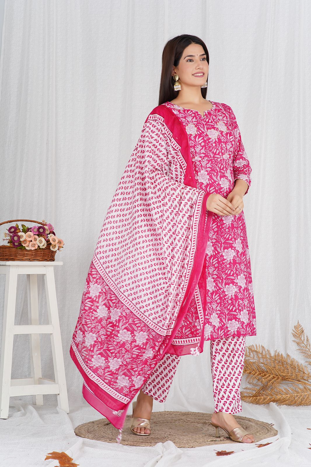 hand block printed kurta set with dupatta