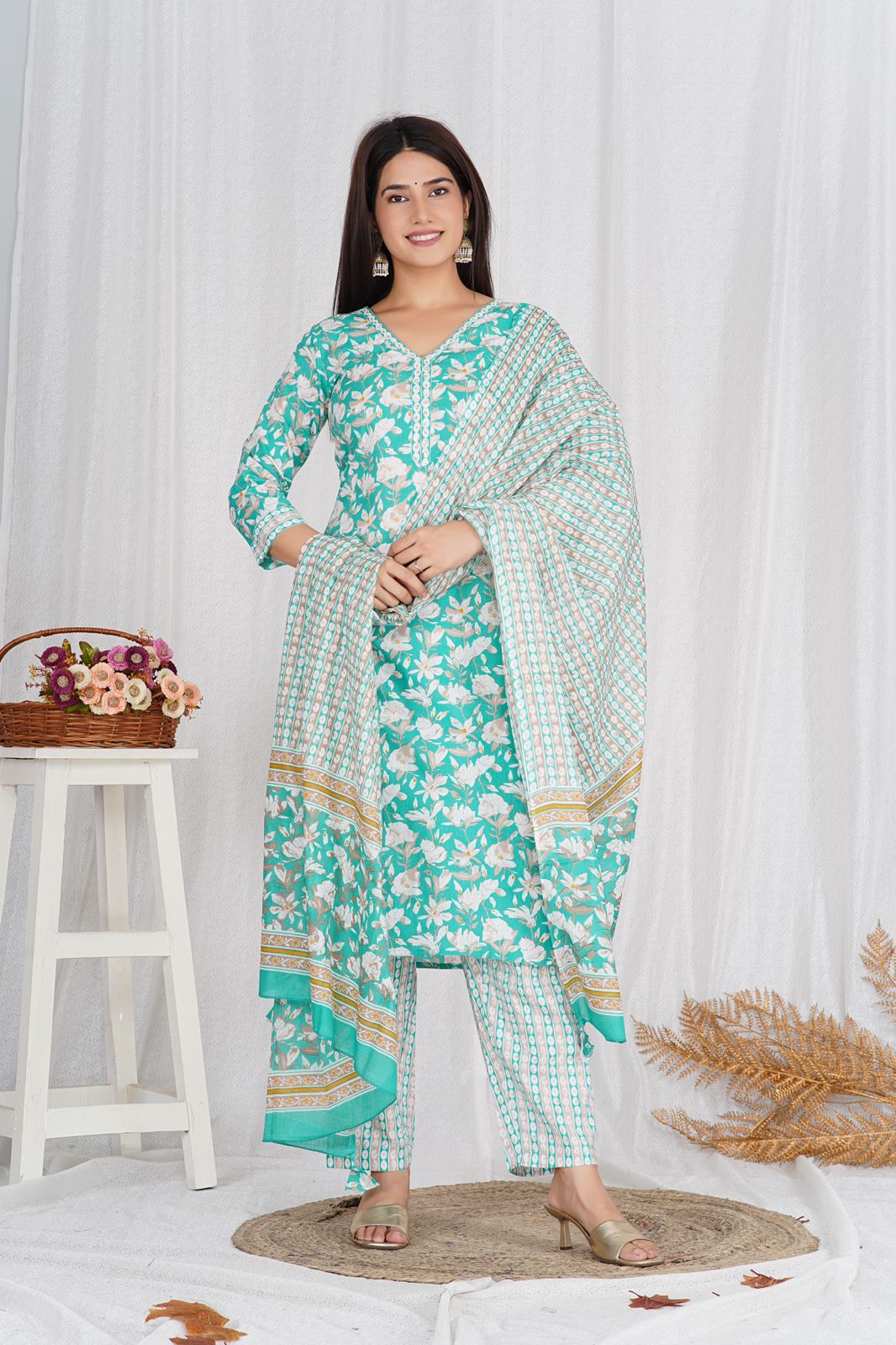 hand block printed kurta set with dupatta