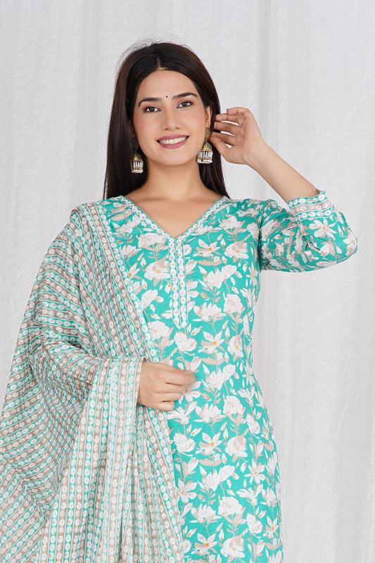 hand block printed kurta set with dupatta