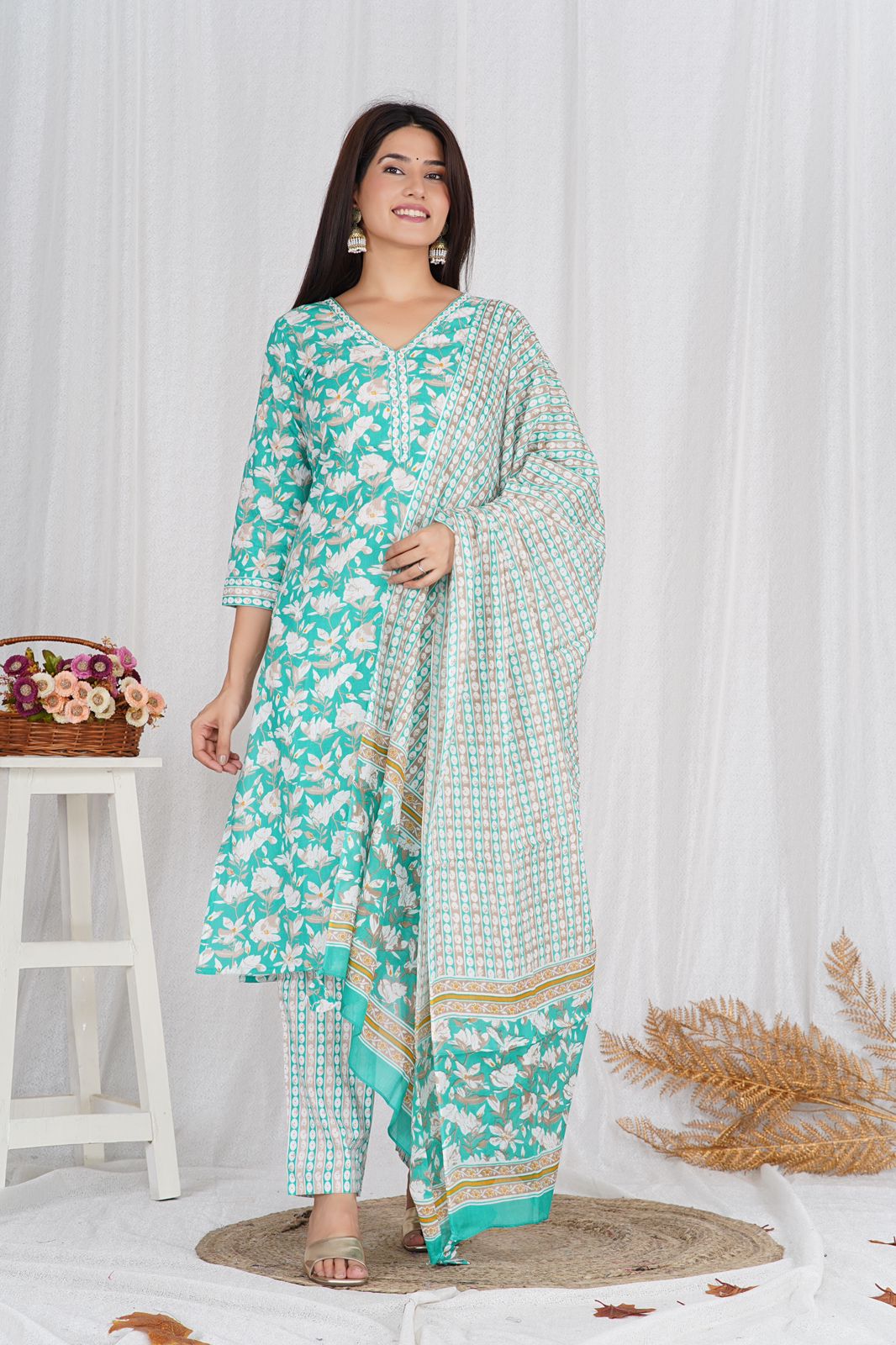 hand block printed kurta set with dupatta