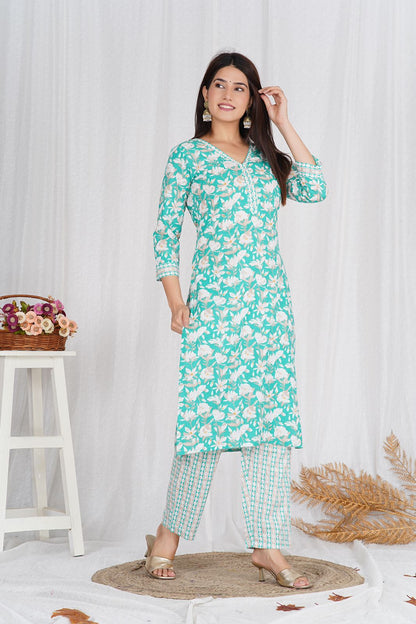 hand block printed kurta set with dupatta