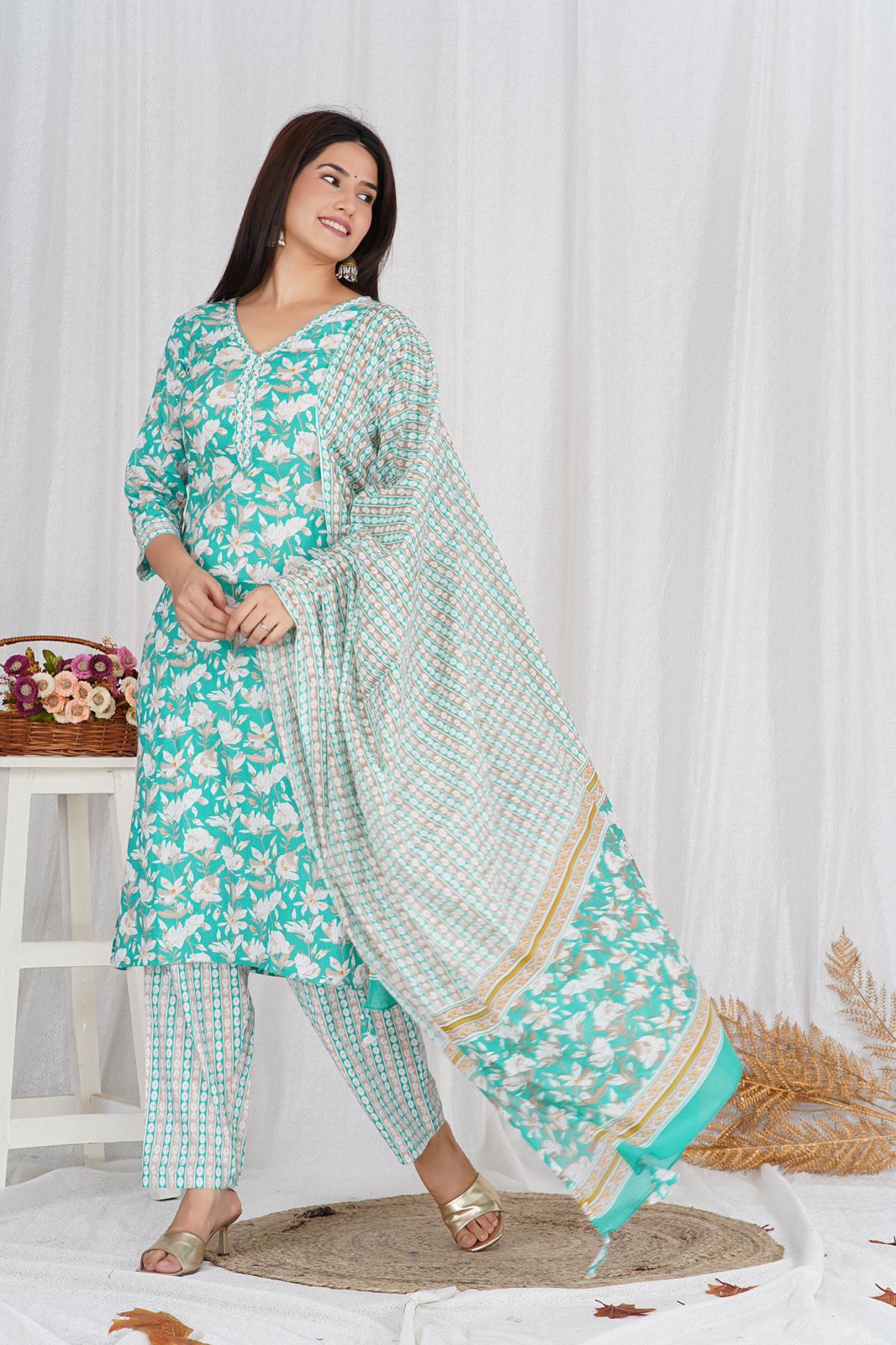 hand block printed kurta set with dupatta