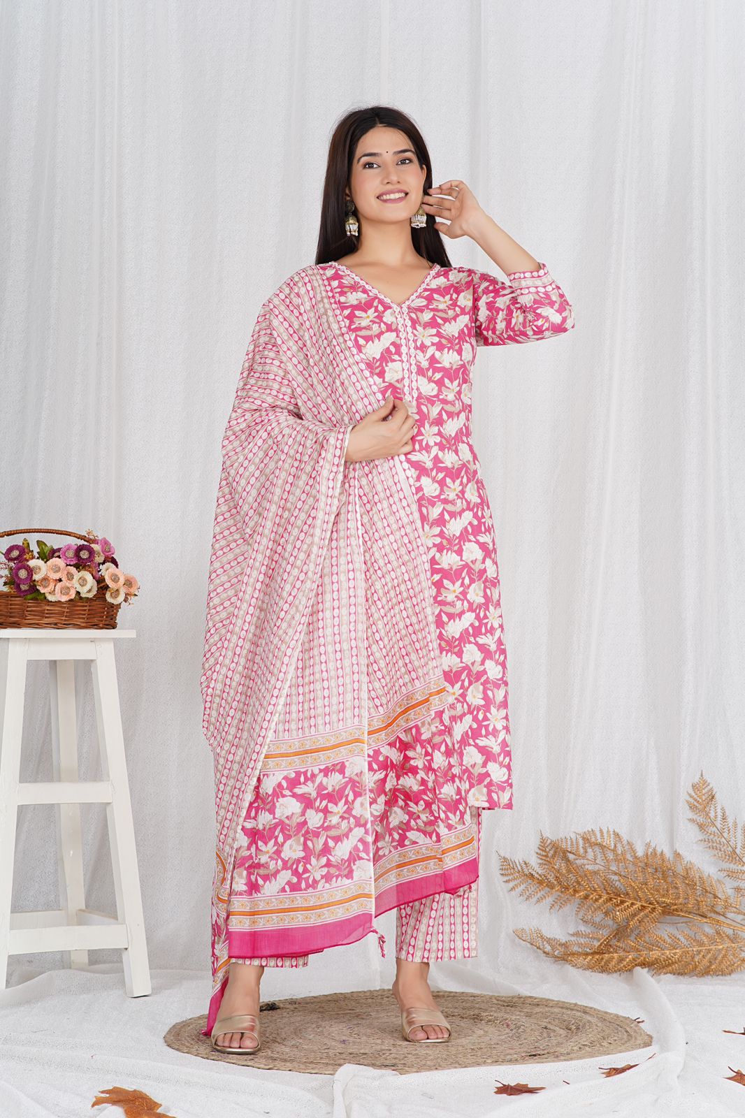 hand block printed kurta set with dupatta