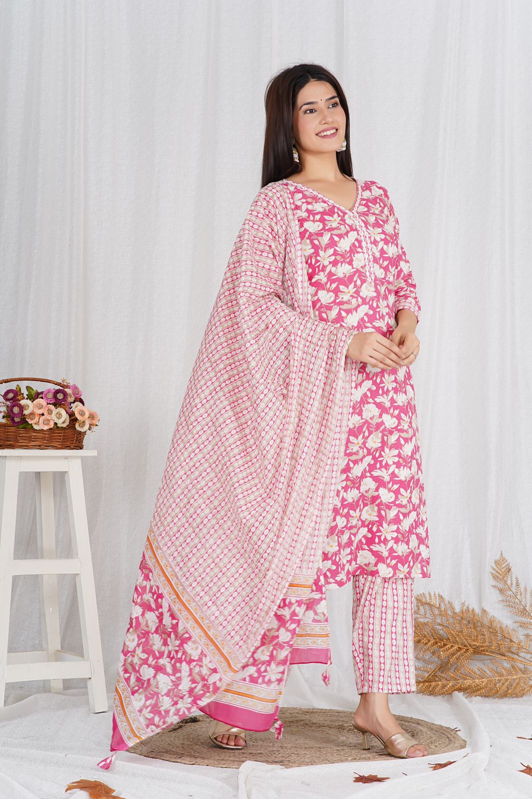 hand block printed kurta set with dupatta