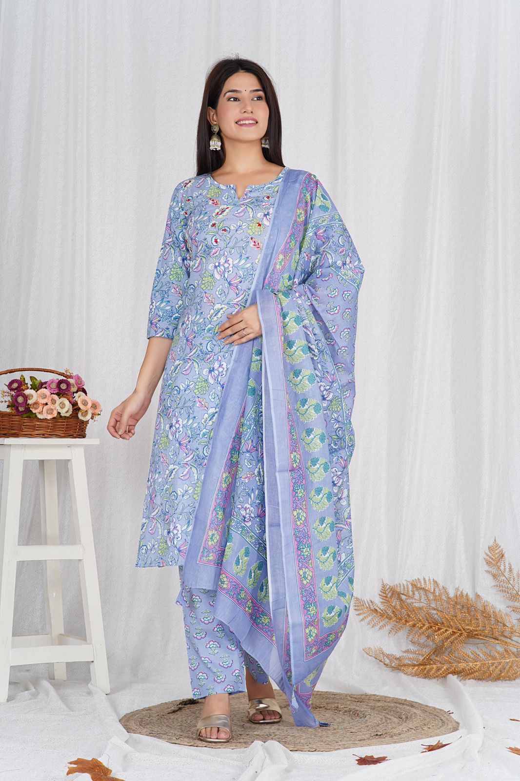 hand block printed kurta set with dupatta