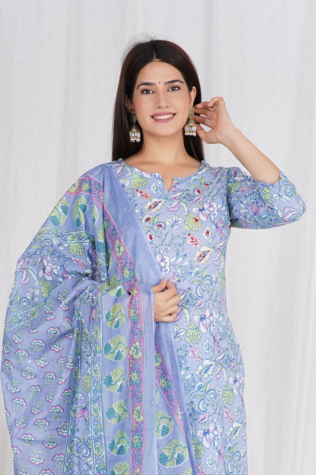 hand block printed kurta set with dupatta