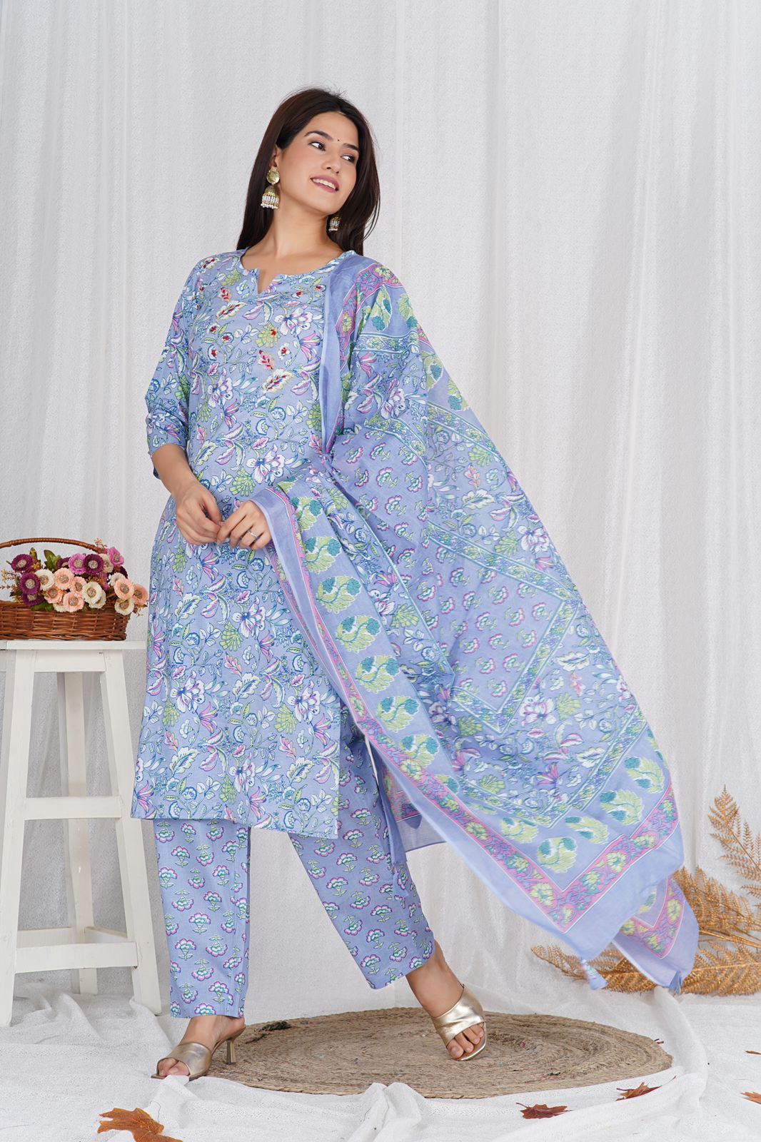 hand block printed kurta set with dupatta