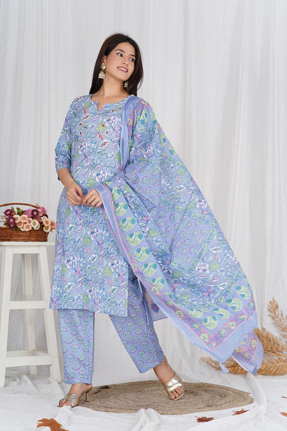 hand block printed kurta set with dupatta