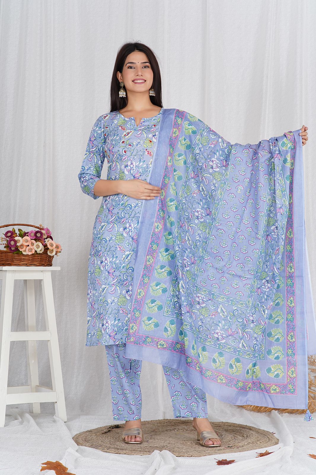 hand block printed kurta set with dupatta