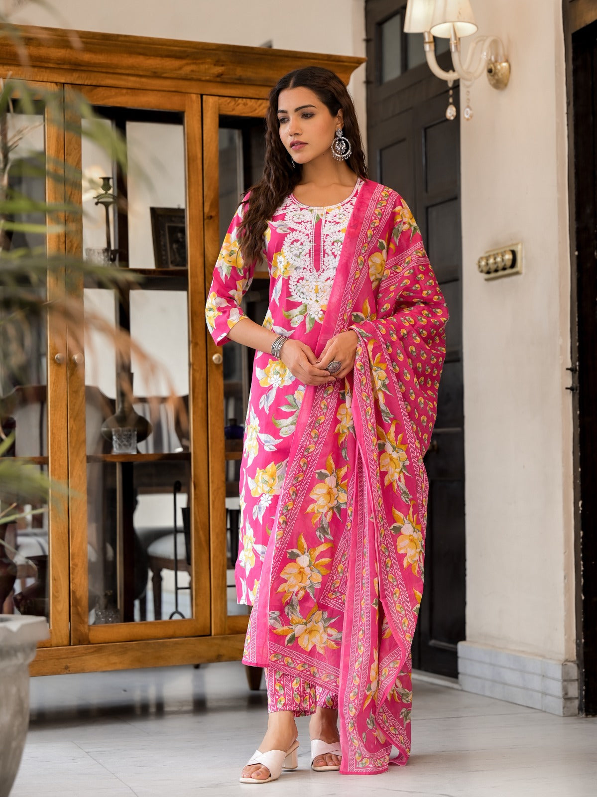 Pink Floral Fantasy Embroidery Cotton Suit