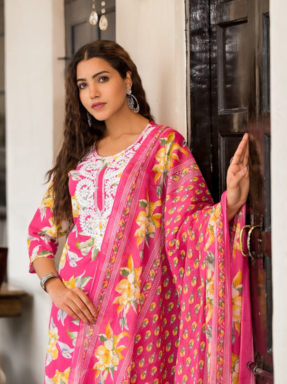 Pink Floral Fantasy Embroidery Cotton Suit