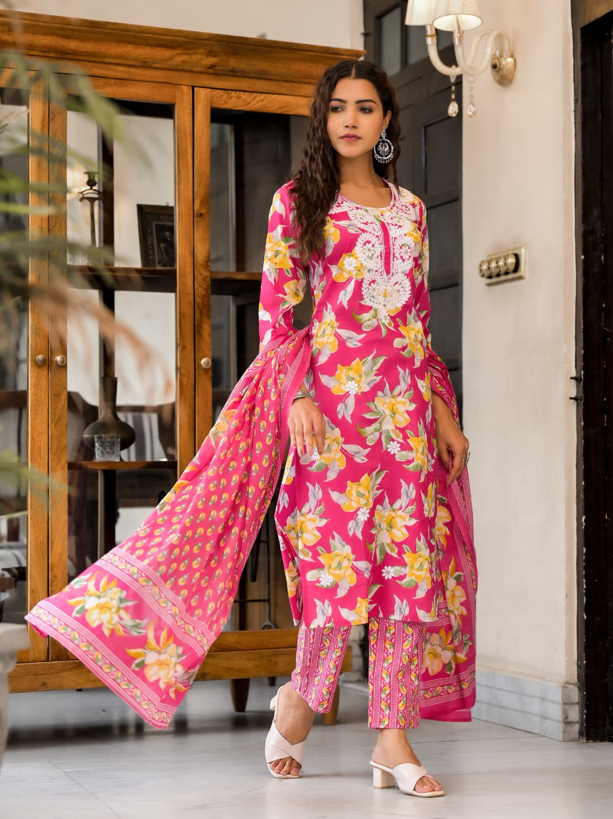 Pink Floral Fantasy Embroidery Cotton Suit