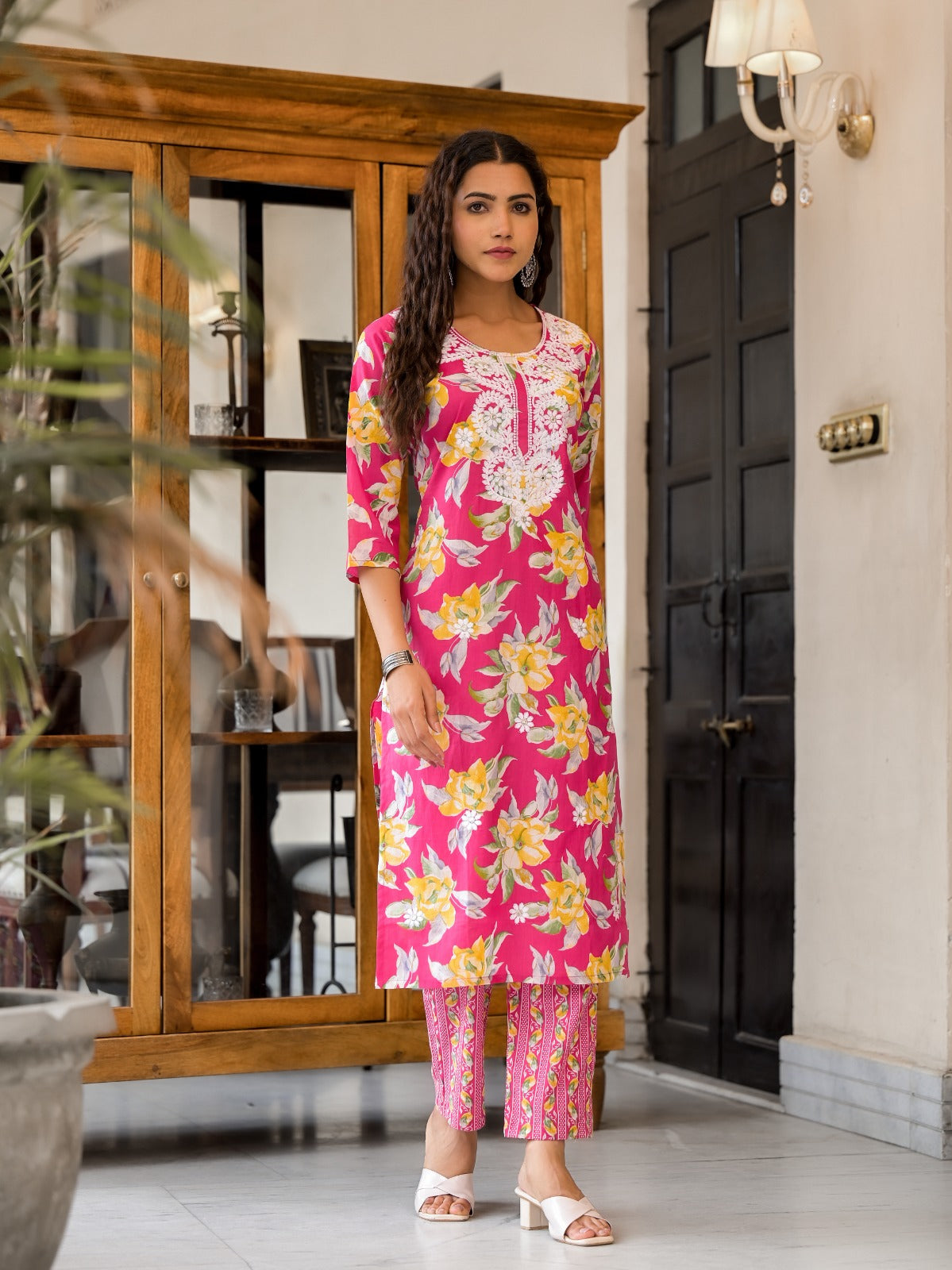 Pink Floral Fantasy Embroidery Cotton Suit