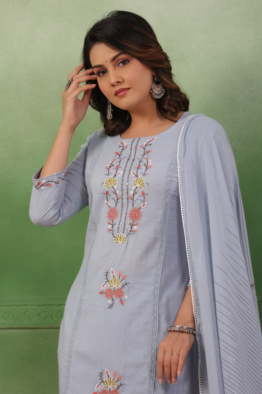 Twilight Gray Thread Work Embroidery Suit