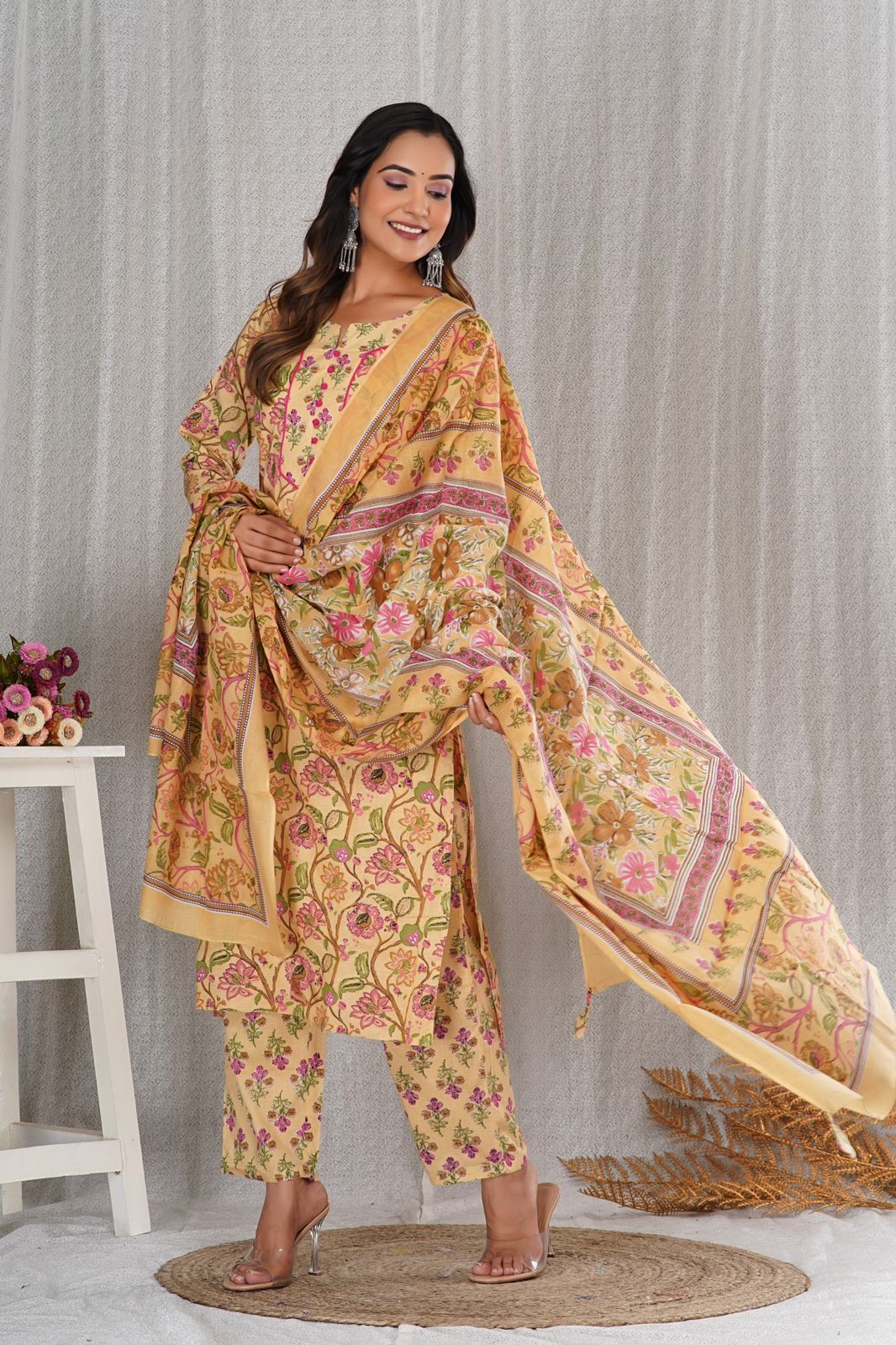 hand block printed kurta set with dupatta