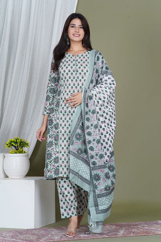 hand block printed kurta set with dupatta