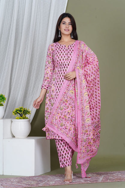 hand block printed kurta set with dupatta