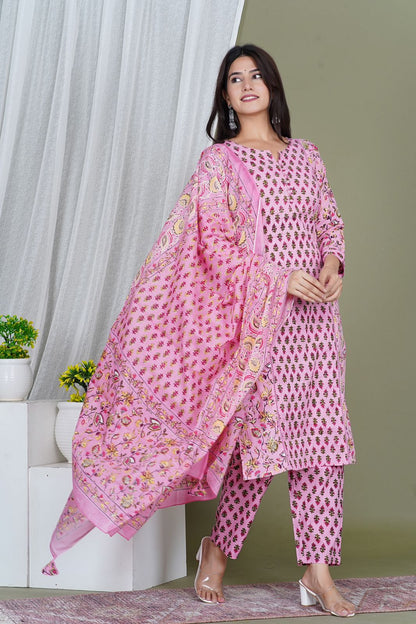 hand block printed kurta set with dupatta