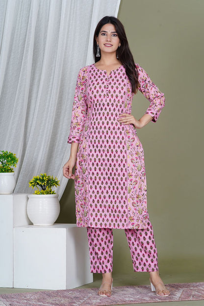 hand block printed kurta set with dupatta