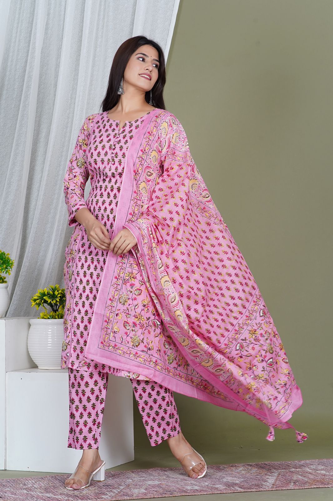 hand block printed kurta set with dupatta