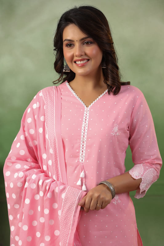 Blush Pink Polka Cotton Suit