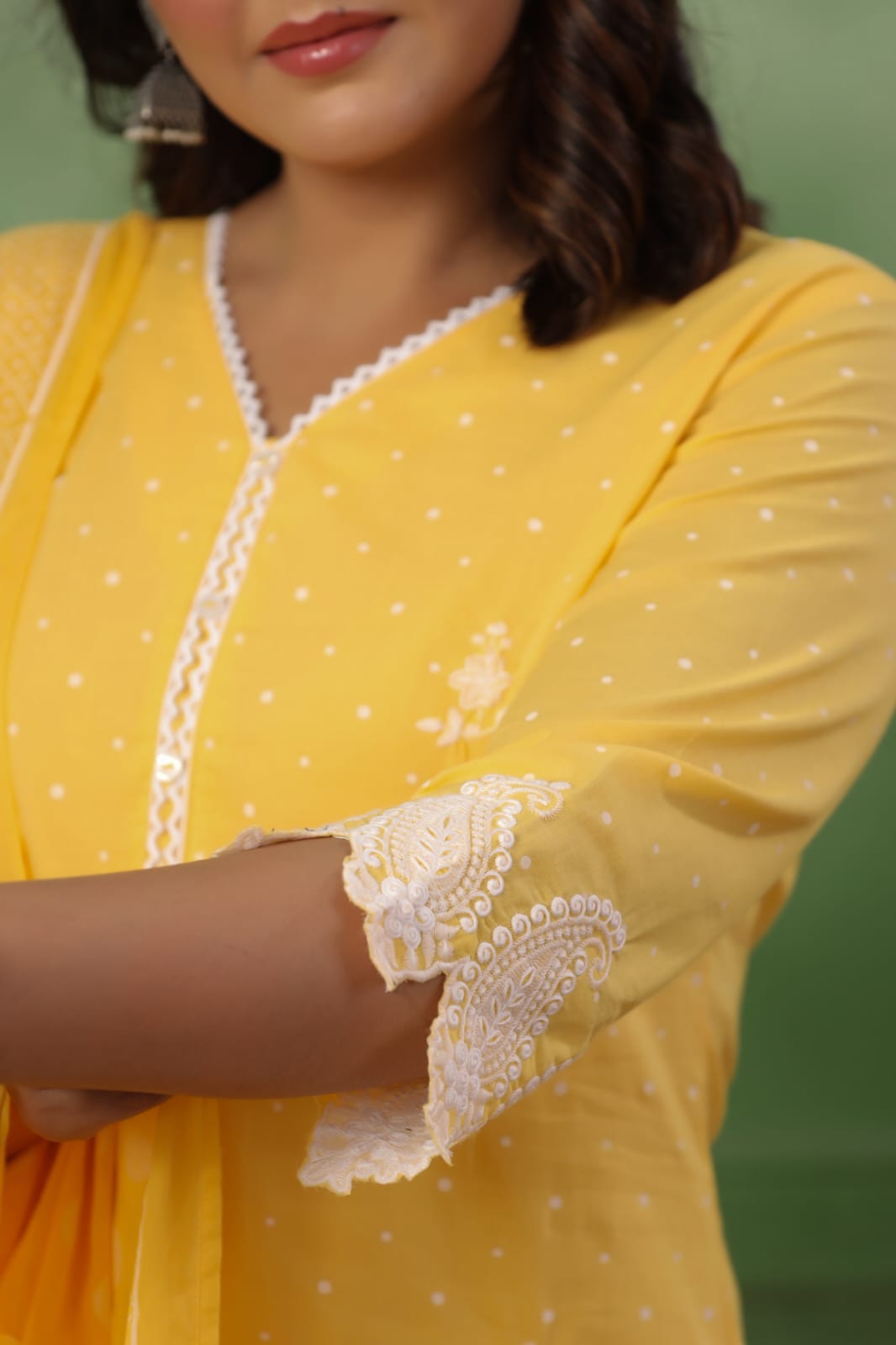 Sunshine Yellow Polka Embroidery Suit