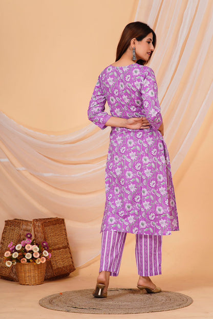 Purple Floral Nayra Cotton Embroidery Suit