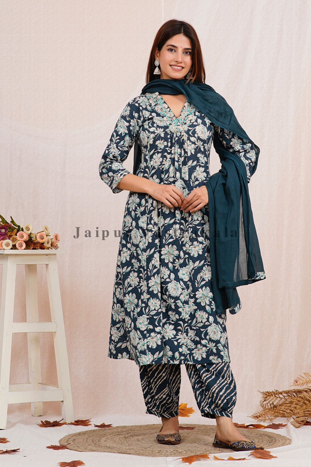 hand block printed kurta set with dupatta