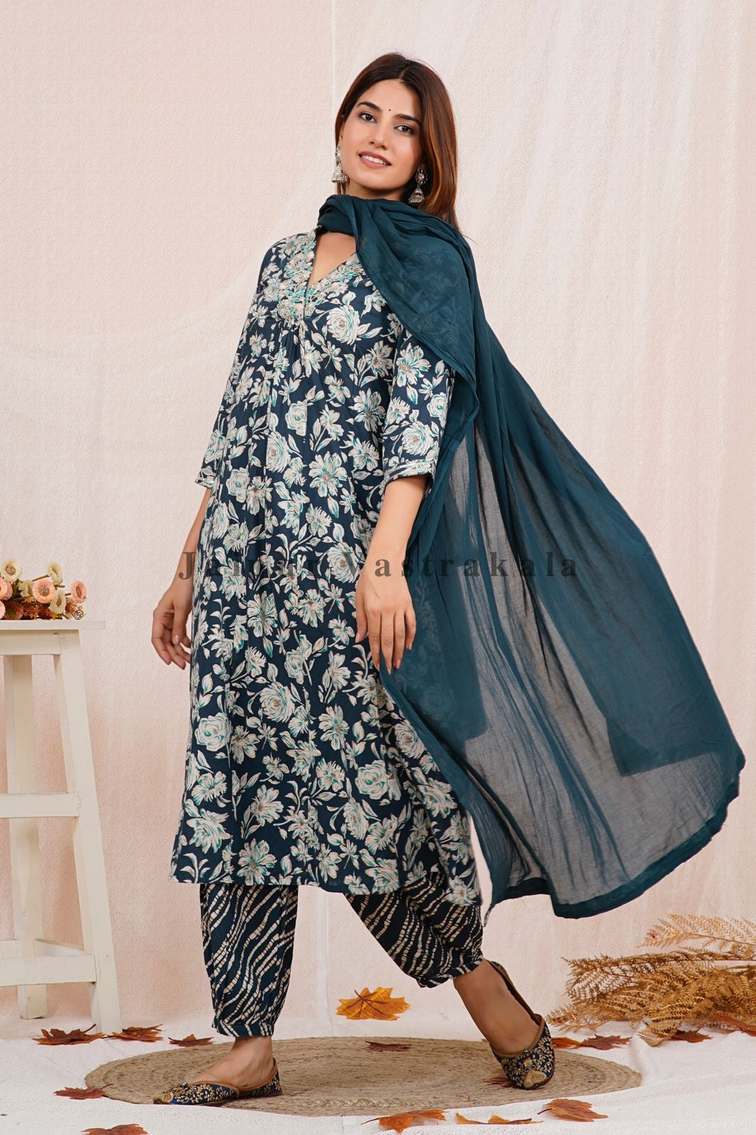 hand block printed kurta set with dupatta