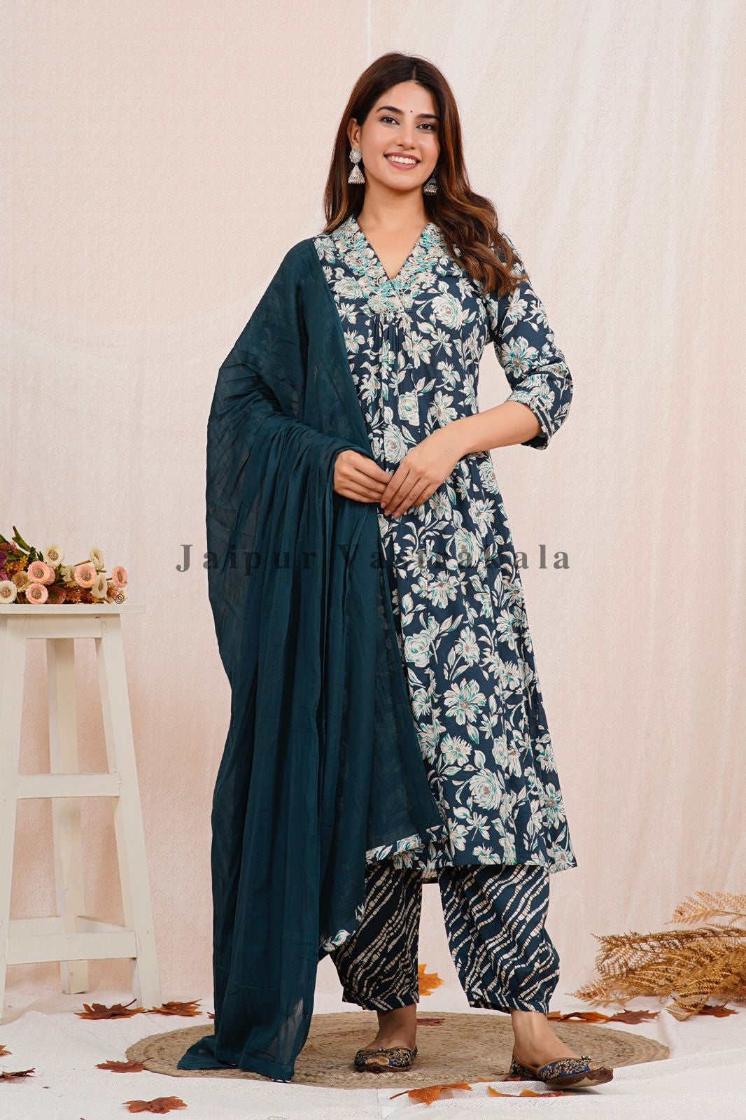 hand block printed kurta set with dupatta