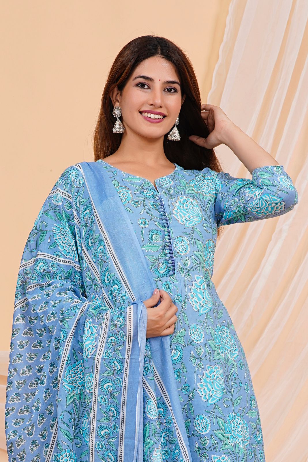 hand block printed kurta set with dupatta