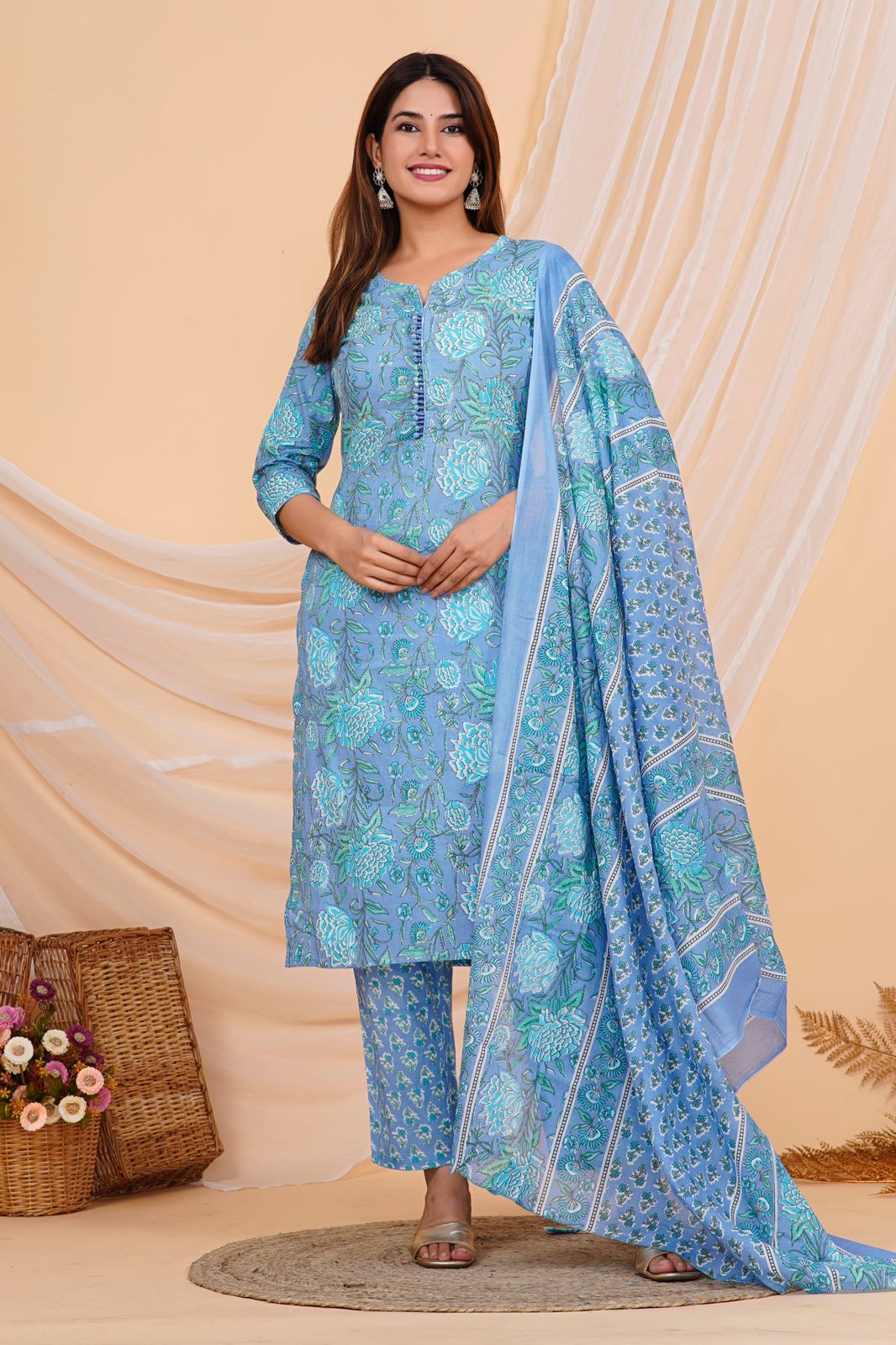 hand block printed kurta set with dupatta