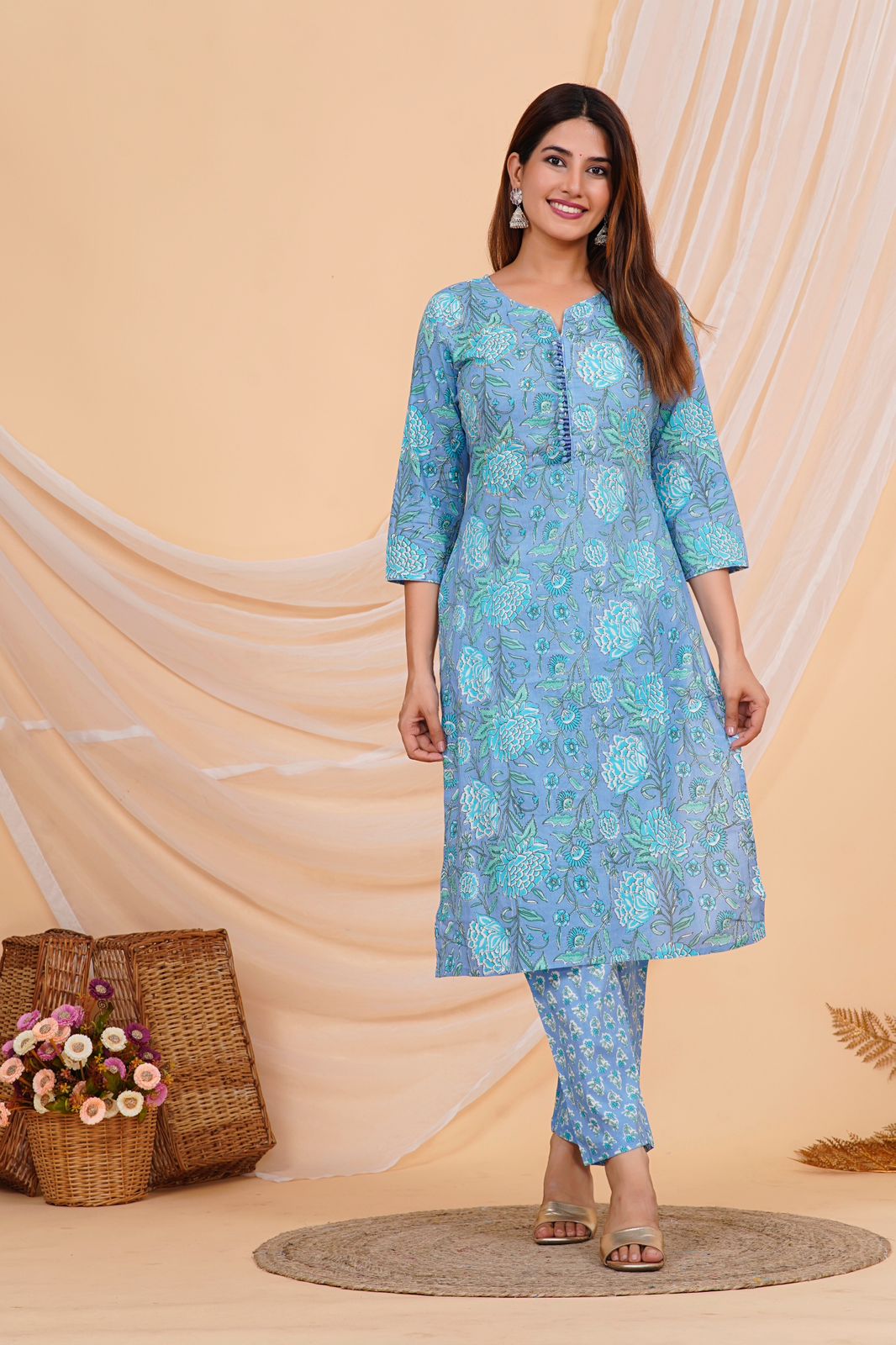 hand block printed kurta set with dupatta