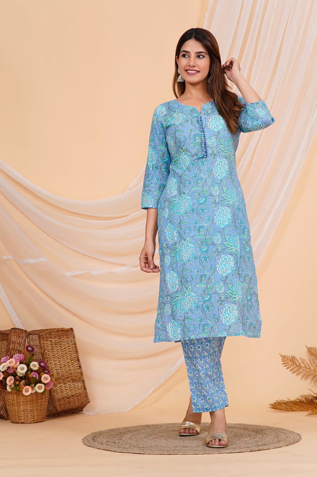 hand block printed kurta set with dupatta