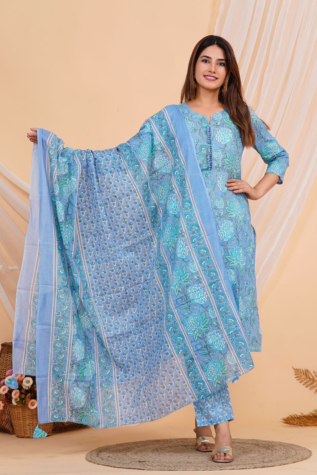 hand block printed kurta set with dupatta