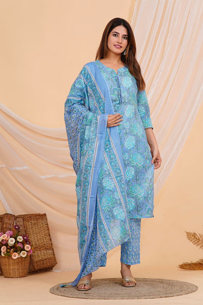 hand block printed kurta set with dupatta