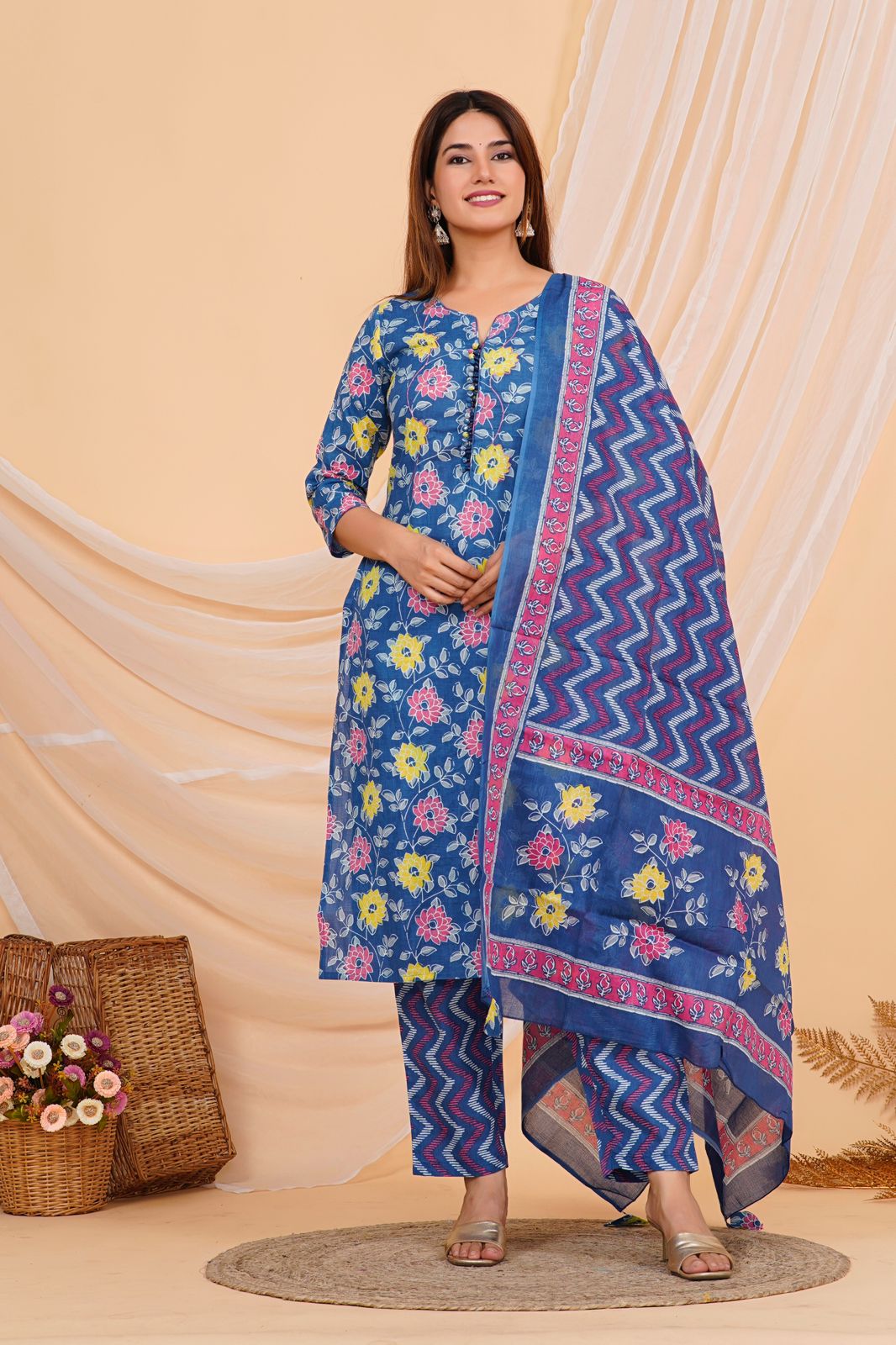 hand block printed kurta set with dupatta