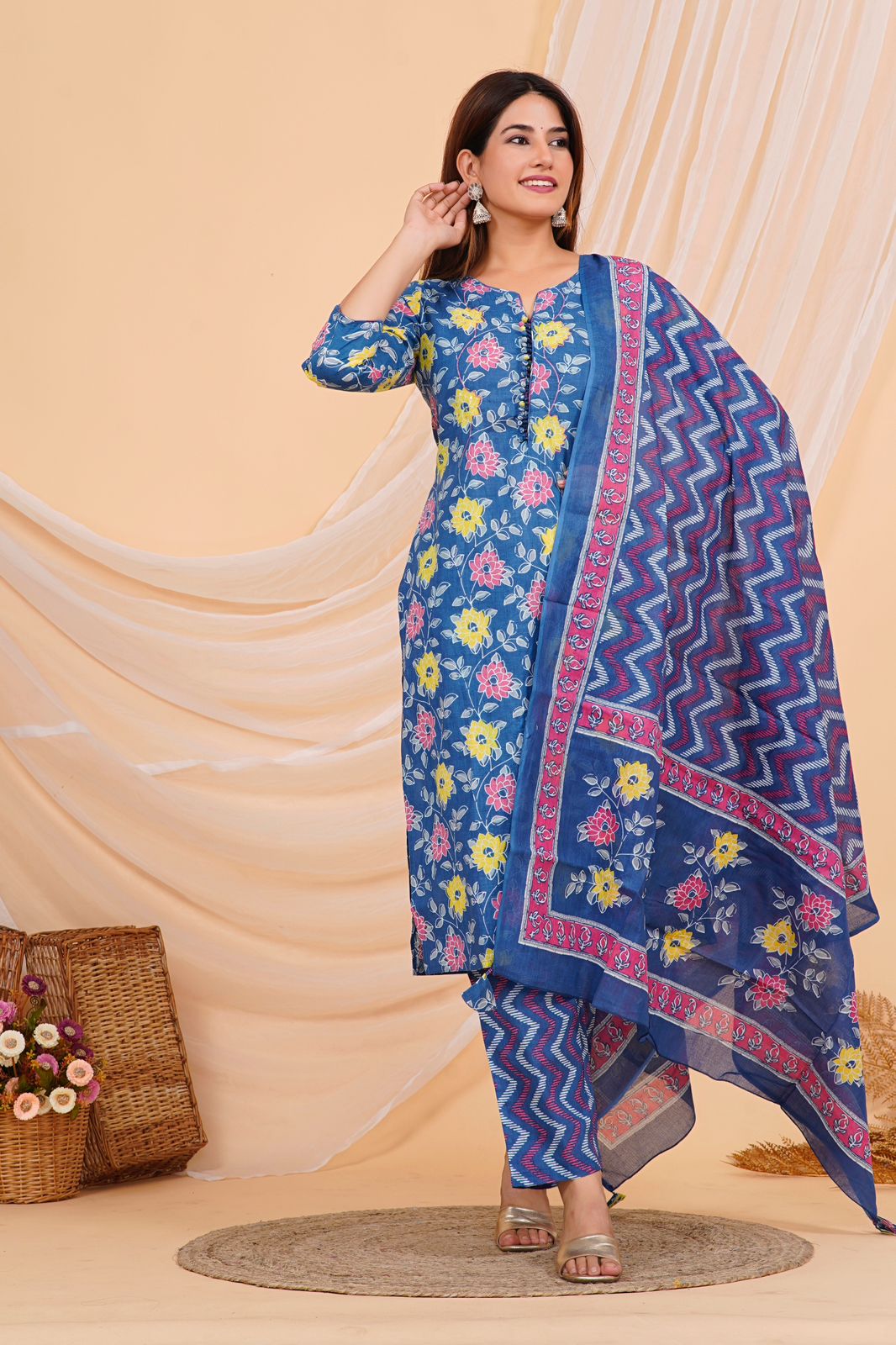 hand block printed kurta set with dupatta