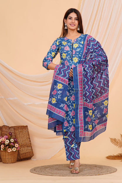 hand block printed kurta set with dupatta