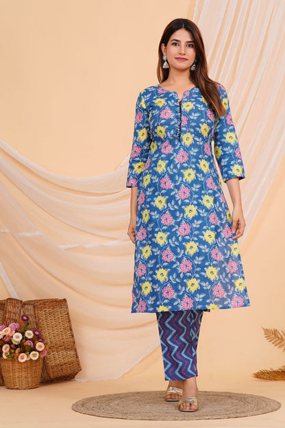 hand block printed kurta set with dupatta