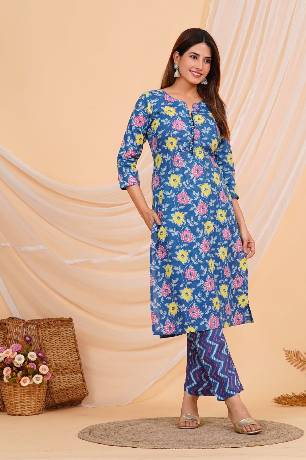 hand block printed kurta set with dupatta