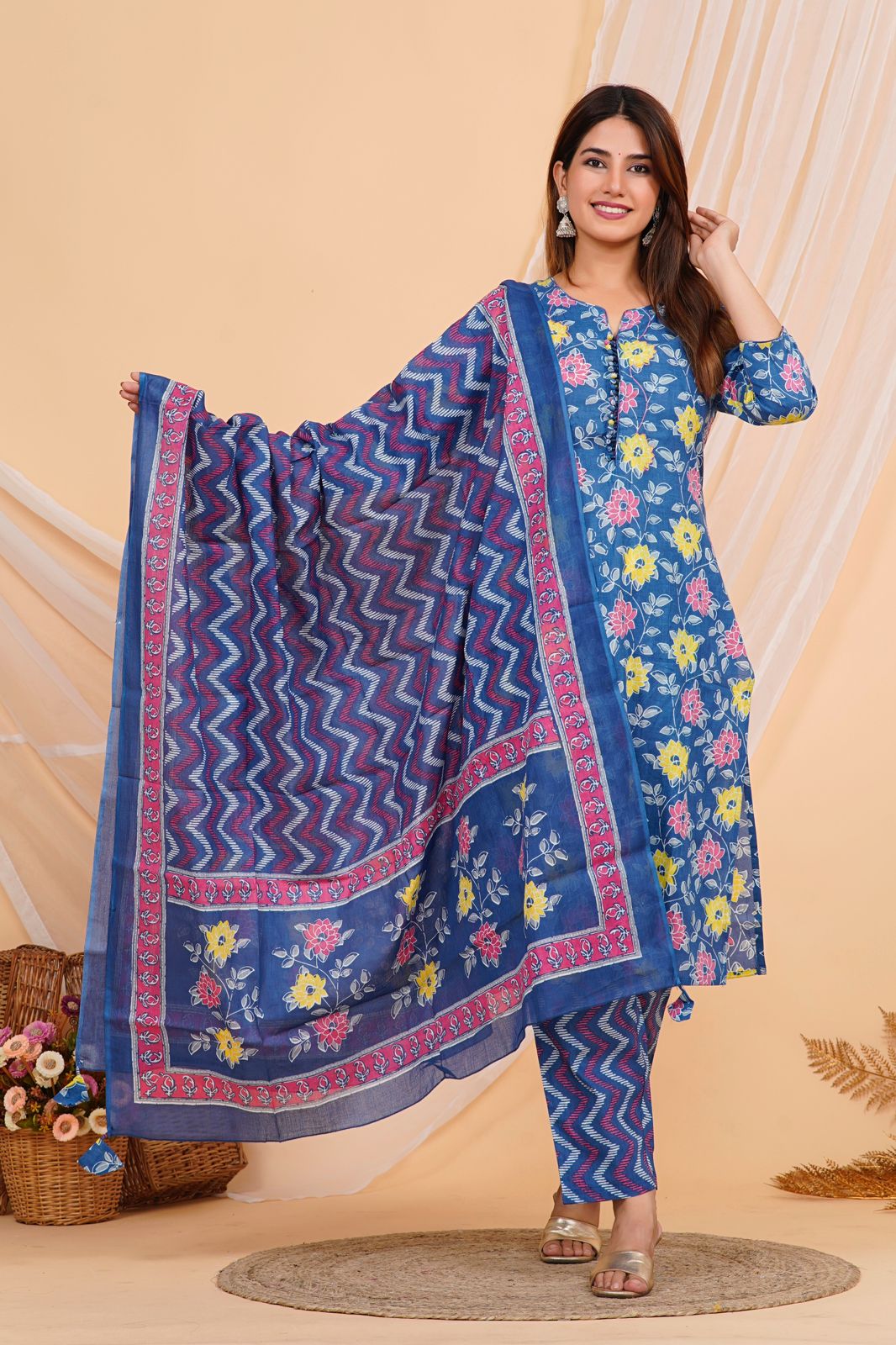 hand block printed kurta set with dupatta